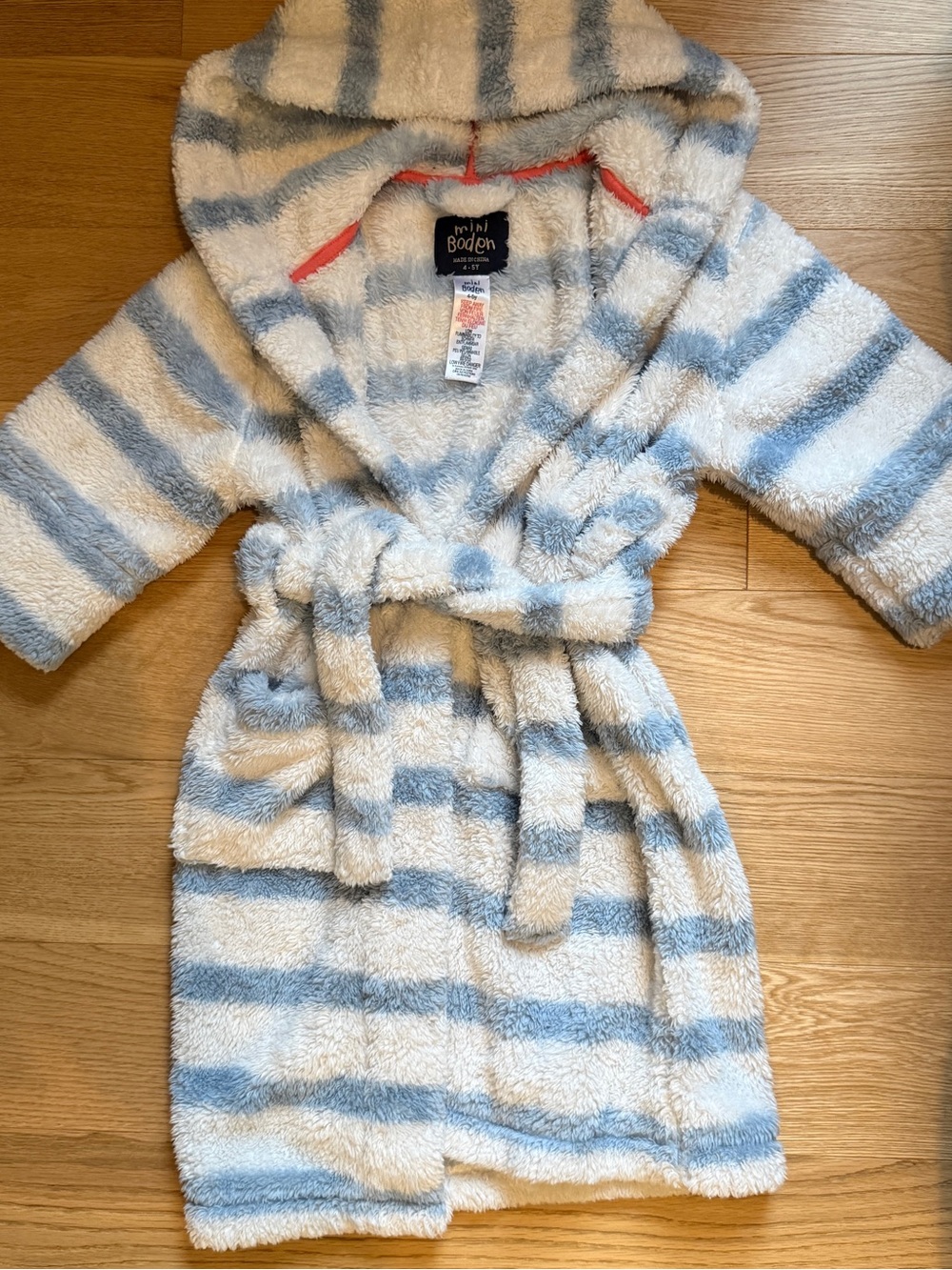 Mini Boden Blue & White Striped Hooded Kids Robe